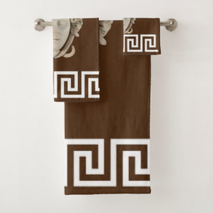 White Stone Medusa Greek Key Designer Bath Towel Set