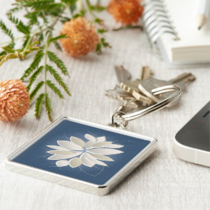 white stone petals key ring