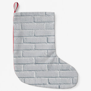 White stone wall bricks pattern small christmas stocking