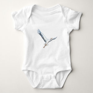 White stork flying   baby bodysuit