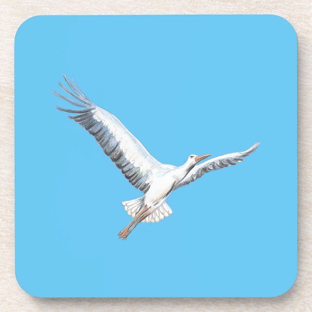 White stork flying   coaster (Front)