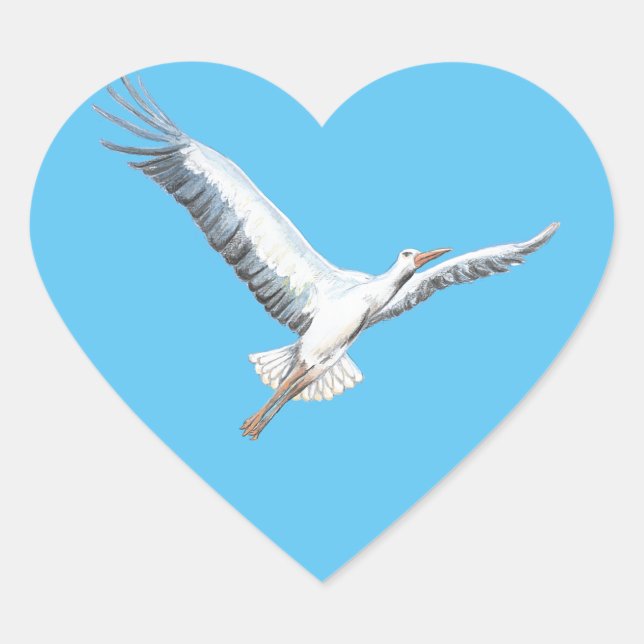 White stork flying   heart sticker (Front)