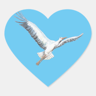 White stork flying heart sticker