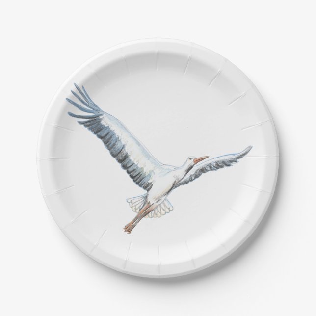 White stork flying    paper plate (Front)