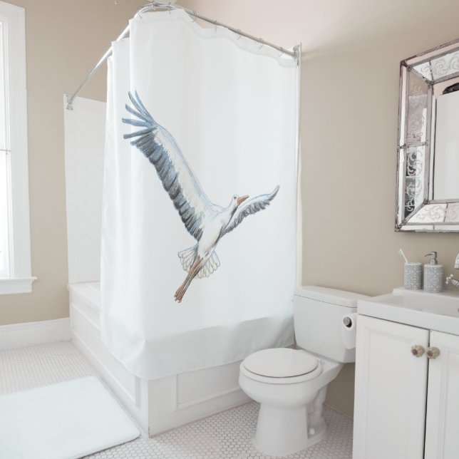 White stork flying  shower curtain (In Situ)