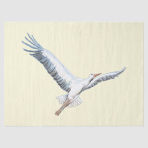 White stork flying tissue paper