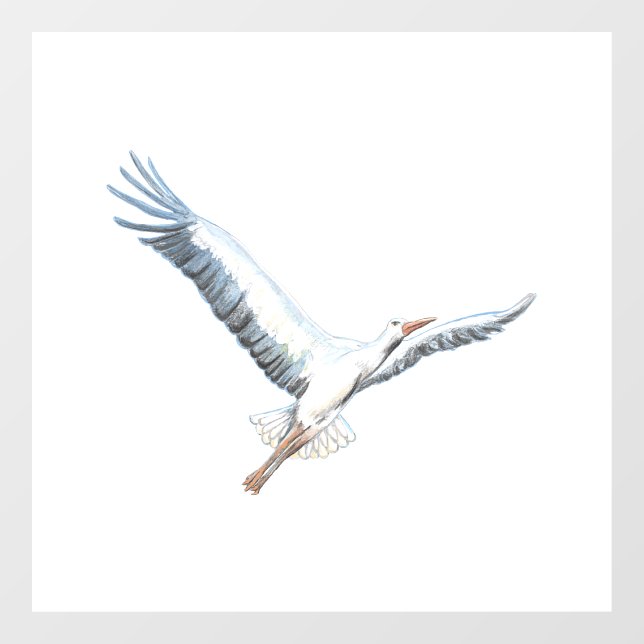 White stork flying  window cling (Sheet)