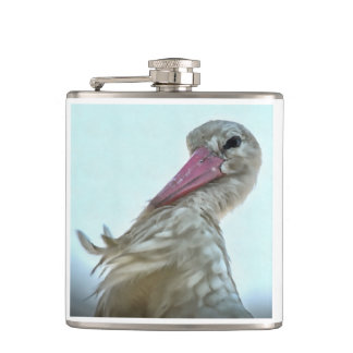 White Stork With Incredulous Expression Animal Art Hip Flask