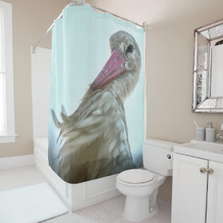 White Stork With Incredulous Expression Animal Art Shower Curtain