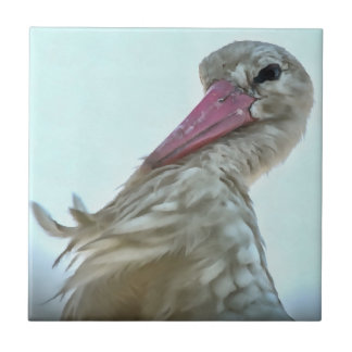 White Stork With Incredulous Expression Animal Art Tile