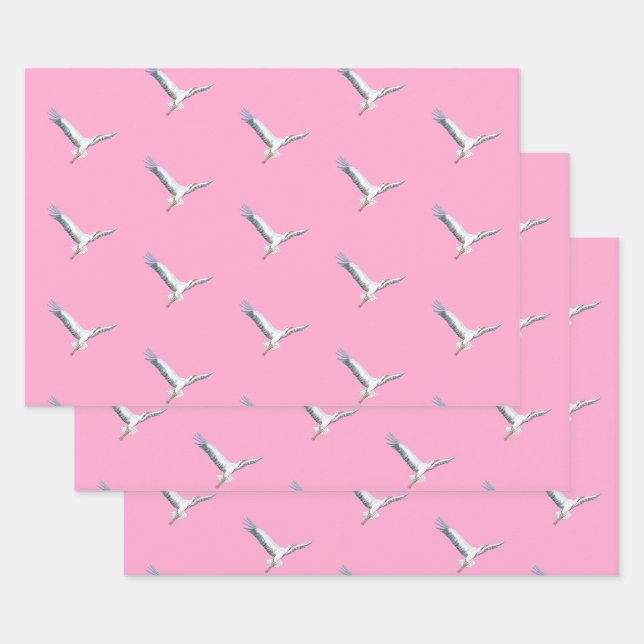 White storks flying  wrapping paper sheet (Set)