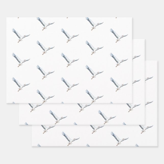 White storks flying   wrapping paper sheet (Set)