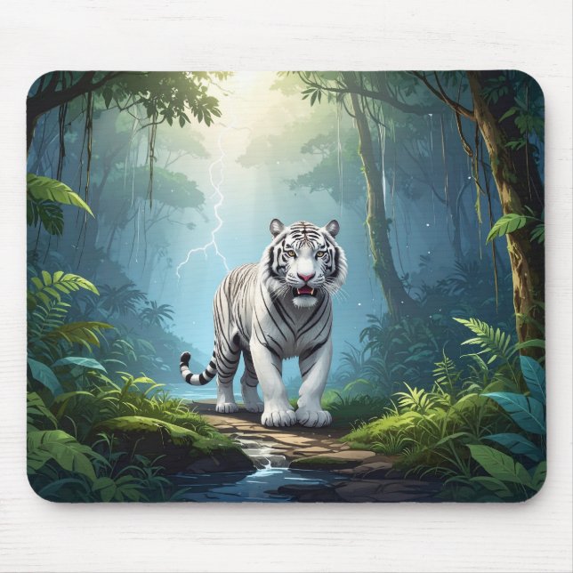 White Storm Tiger – Jungle Lightning Fantasy Mouse Mat (Front)