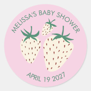 White Strawberry Cute Pineberry BABY SHOWER Custom Classic Round Sticker