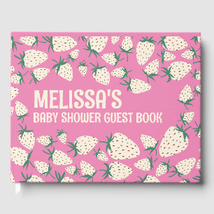 White Strawberry Cute Pineberry CUSTOM BABY SHOWER Guest Book