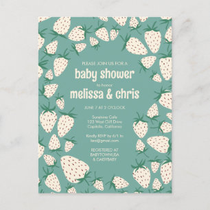 White Strawberry Cute Pineberry CUSTOM BABY SHOWER Invitation Postcard