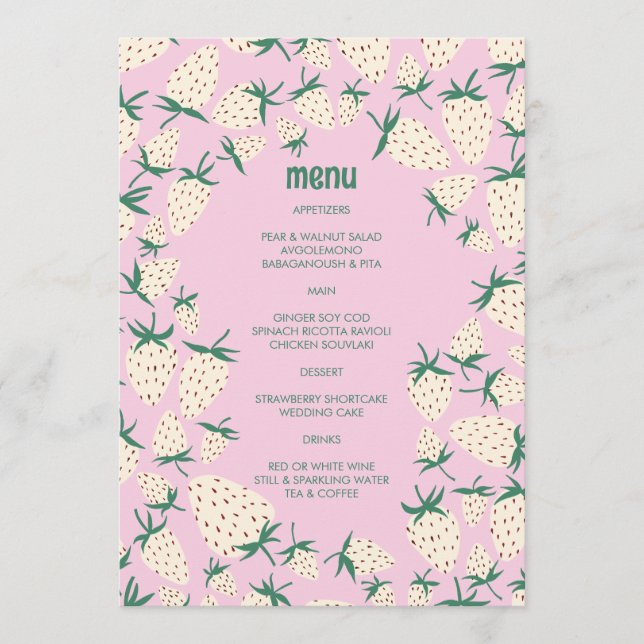 White Strawberry Cute Pineberry HAND DRAWN CUSTOM  Menu (Front)