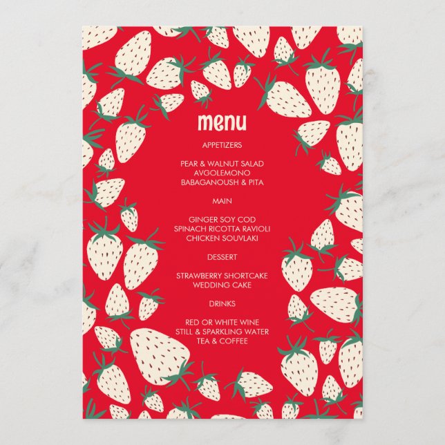White Strawberry Cute Pineberry HAND DRAWN CUSTOM  Menu (Front)