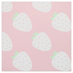 white strawberry pastel pink fruit print fabric