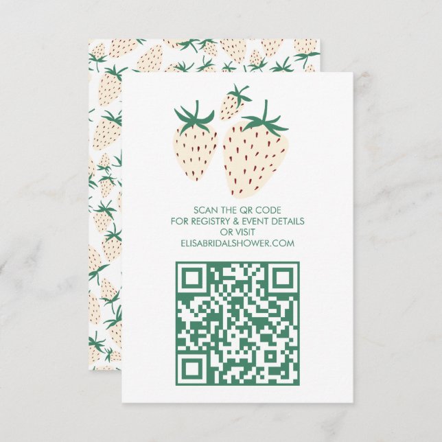 White Strawberry Pineberry BRIDAL SHOWER QR code Enclosure Card (Front/Back)
