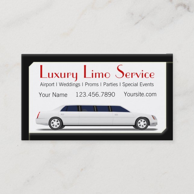 White Stretch Limousine Business Card (Front)