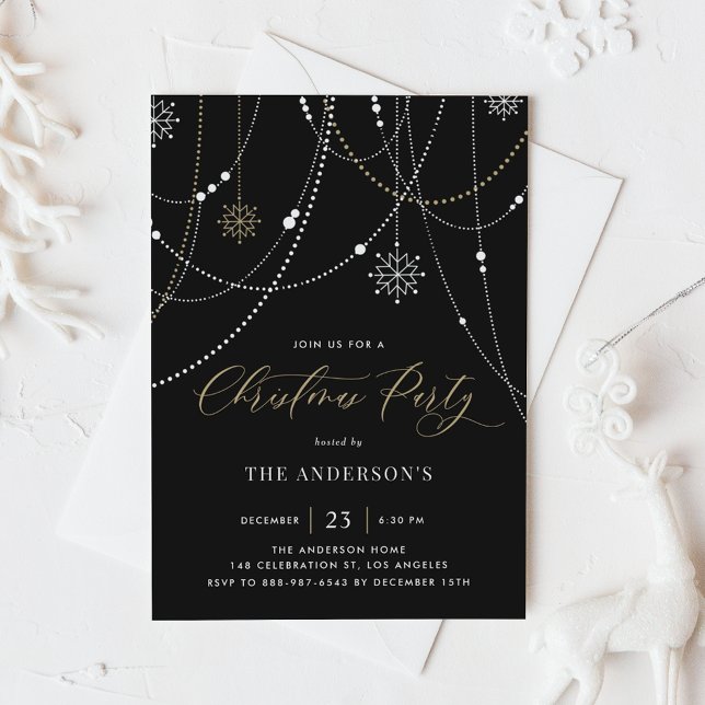 White String Lights Black Christmas Party  Invitation (Creator Uploaded)