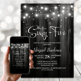 White String Lights Black Wood 65th Birthday Party Invitation