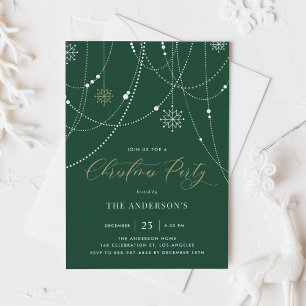 White String Lights Green Christmas Party  Invitation