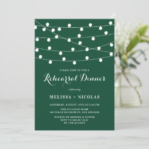 White String Lights Green Rehearsal Dinner Invitation