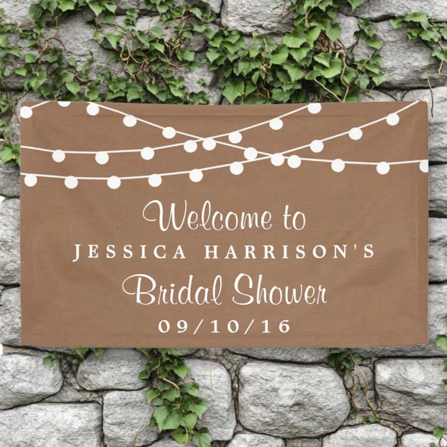 White String Lights On Rustic Kraft Bridal Shower Banner (Creator Uploaded)