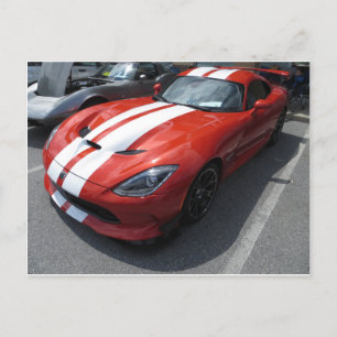 White Stripe Red Car Postcard