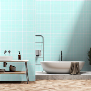 White Striped Light Teal Color Tile Style Design Wallpaper