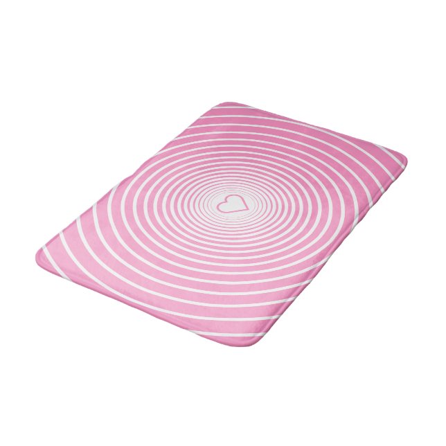 White Striped Pink Bath Mat with Heart Your Colour (Angled)