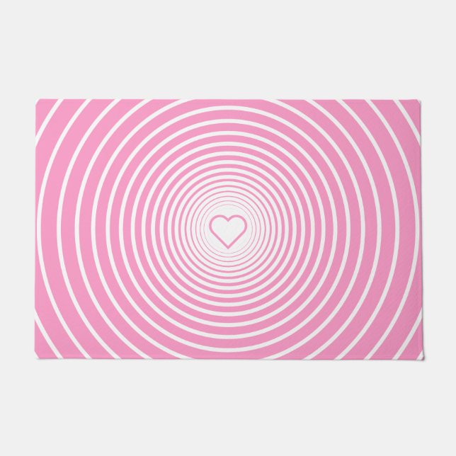 White Striped Pink Doormat with Heart Choose Colou (Front)