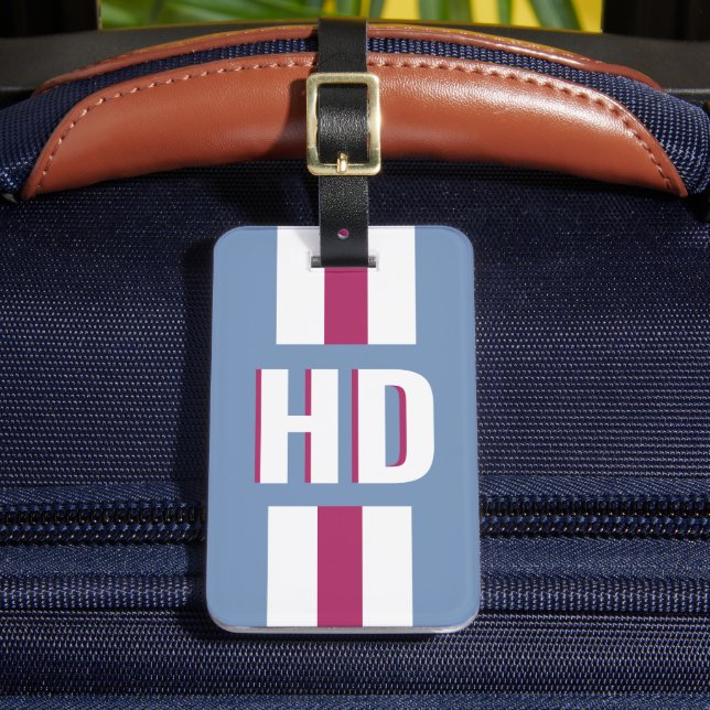 White striped Shadow Monogram retro Vacation Luggage Tag (Front Insitu 2)