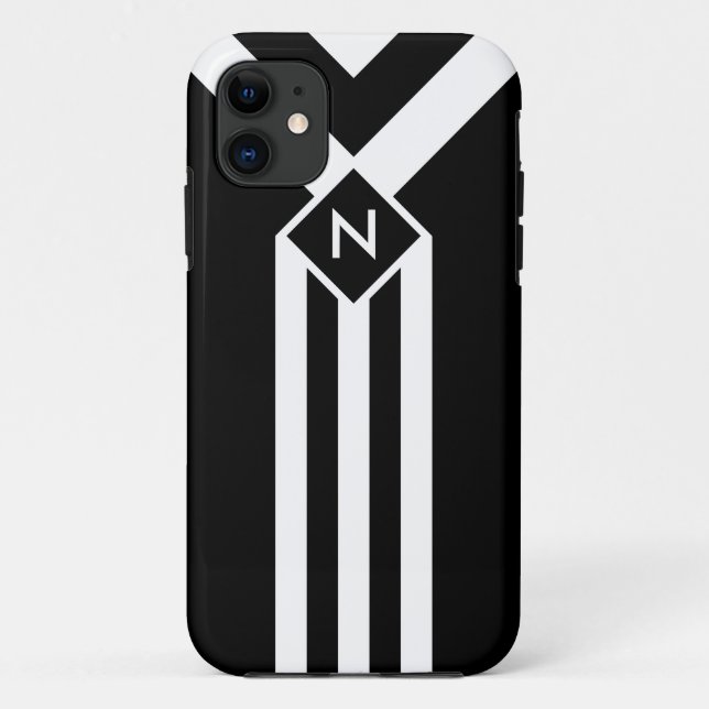 White Stripes and Chevrons on Black with Monogram Case-Mate iPhone Case (Back)