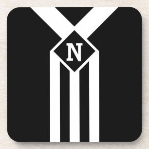 White Stripes and Chevrons on Black with Monogram Coaster