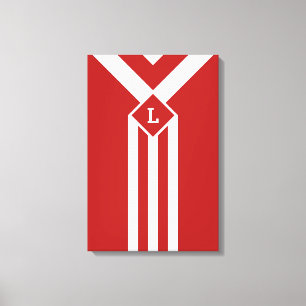 White Stripes and Chevrons on Red with Monogram Canvas Print