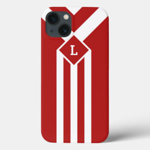 White Stripes and Chevrons on Red with Monogram iPhone 13 Case
