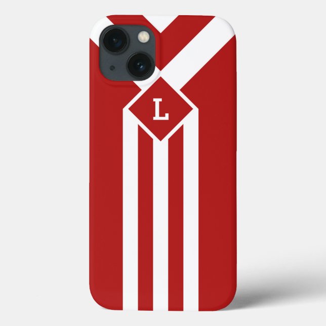 White Stripes and Chevrons on Red with Monogram Case-Mate iPhone Case (Back)