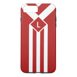 White Stripes and Chevrons on Red with Monogram iPhone 8 Plus/7 Plus Case