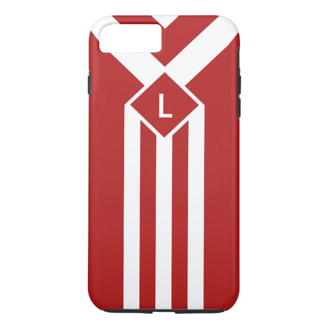 White Stripes and Chevrons on Red with Monogram Case-Mate iPhone Case (Back)
