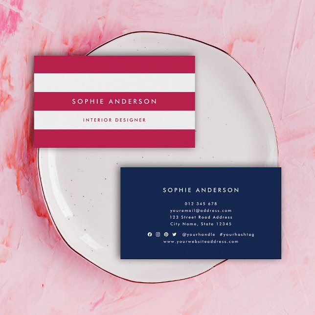 White Stripes and Custom Colour Modern Minimalist Business Card (Creator Uploaded)