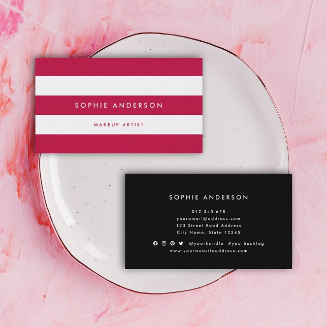 White Stripes and Custom Colour Modern Minimalist Business Card (Creator Uploaded)