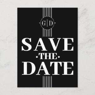 White stripes and initials black Save The Date Postcard