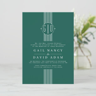White stripes and initials evergreen wedding invitation