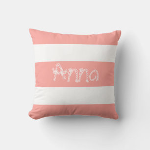 White Stripes Anna Your Name Cushion Throw Pillow