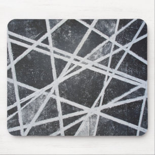 White Stripes black grey spaces abstract Mouse Mat