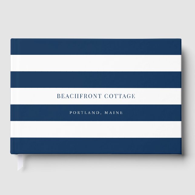 White Stripes & Custom Colour Home or Rental Guest Book (Front)