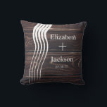 White Stripes Dark Wood Monogram Couples Wedding  Cushion<br><div class="desc">White Stripes Dark Wood Monogram Couples Wedding</div>
